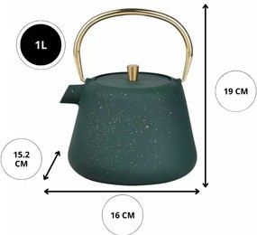 Ceainic din fonta cu infuzor Kinghoff KH 1933, 1 l, Interior emailat, Verde