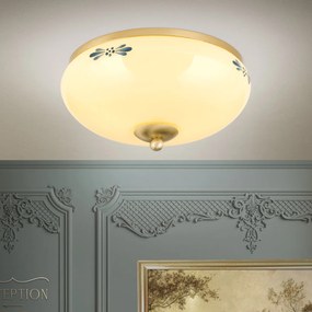 Plafoniera clasica Landhaus 28cm alama satin/ sticla champagne decor albastru