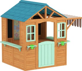 AIYAPLAY Căsuță de joacă pentru exterior cu tejghea de vânzare, ghiveci pentru plante, tablă de cretă, țintă, 4 bile 142 x 120 x 141,5 cm Multicolor | Aosom Romania