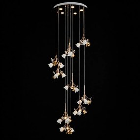 Lustra Rosalia cu Flori Ceramice, 10 Brate, Finisaj Gold - Bussy Lighting 7221-10+5P