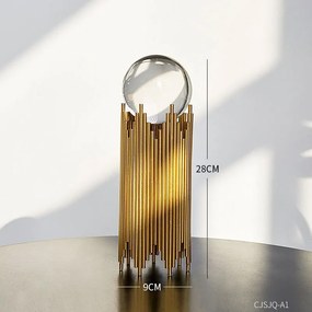 Obiect decorativ din metal, cu un glob de cristal, 28cm