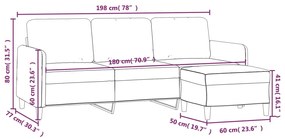 Canapea cu 3 locuri si taburet, crem, 180 cm, catifea Crem, 198 x 77 x 80 cm