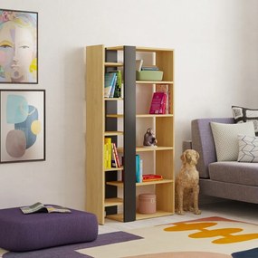Bibliotecă neagră/în culoare naturală cu aspect de lemn de stejar 80x152 cm Axel – Marckeric
