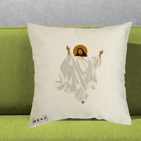 Perna Decorativa Iisus Hristos Invierea Silueta Minimalista, 40x40 cm, Ecru, Husa Detasabila, Perna Inclusa, BEKZ®