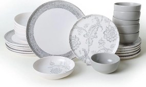 Set de cina 275KRM2338, 24 piese, gri mat/alb, ceramica