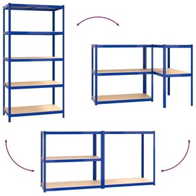 Rafturi de depozitare cu 5 niveluri, 4 buc., albastru otel lemn Albastru, 90 x 40 x 180 cm, 4