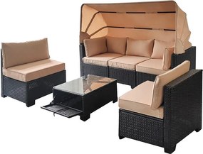 Set mobilier din ratan pentru grădină Avenberg GALIA negru/albastru + huse bej