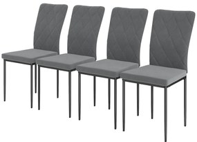 HOMCOM Set 4 Scaune de Dining in Aspect Catifelat, Scaune Tapitate Moderne cu Picioare Metalice, Pentru Dining, Dormitor, Bucatarie, Gri | Aosom Romania