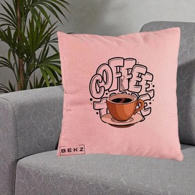 Perna Personalizata COFFEE cu Cana, 40x40 cm, Roz, Husa Detasabila, Perna Inclusa, BEKZ®