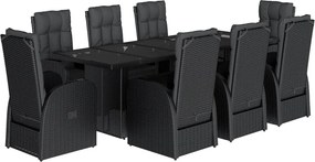 vidaXL Set mobilier de grădină cu perne, 9 piese, negru, poliratan