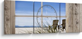 Tablou - Fereastră cu vedere la plajă (cu ceas) (90x30 cm)