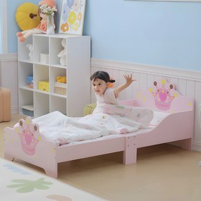 HOMCOM Pat Copii Siguranță Margini Înalte, 6 Picioare Lemn, pentru 3-6 Ani, 143x73x60cm, Roz | Aosom Romania