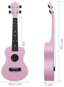 Set de ukulele soprano, pentru copii, cu husa, roz, 23   Roz, 23