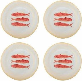 Set 4 farfurii ceramice roșii cu pești sculptați în relief, D27×H2 cm, „Hadden"