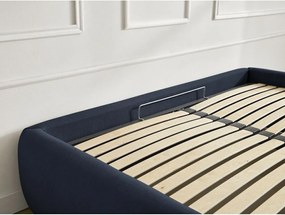 Pat matrimonial albastru închis tapițat cu spațiu de depozitare/fără tăblie cu somieră 180x200 cm Inera – Bobochic Paris