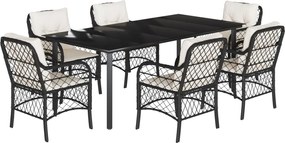 vidaXL Set mobilier de grădină cu perne, 7 piese, negru, poliratan