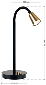 Orion - Lampă de masă DOTTY, dimabilă, cu braț flexibil, 1xGU10/10W/230V, negru/alamă
