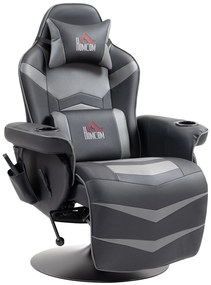 HOMCOM Fotoliu de gaming, funcție de masaj, spătar reglabil, suport pentru picioare, până la 120 kg, cadru din oțel, piele ecologică, Gri | Aosom Romania
