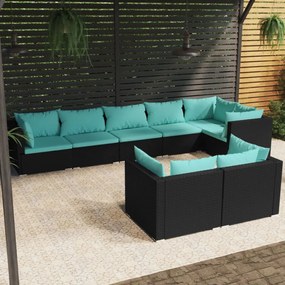3102481 vidaXL Set mobilier de grădină cu perne, 8 piese, negru, poliratan