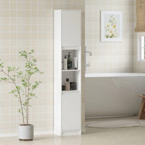 HOMCOM Dulap de baie tip coloană, compact, din lemn, cu 2 dulapuri și rafturi, 30x24x170 cm, alb | Aosom Romania