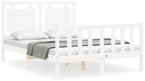 3192142 vidaXL Cadru de pat cu tăblie, dublu, alb, lemn masiv