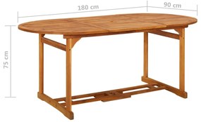 Set de masa pentru gradina, 9 piese, lemn masiv de acacia Maro, Lungime masa 180 cm, Fara cotiera, 9
