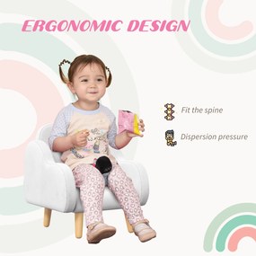 ZONEKIZ Fotoliu pentru copii cu brațe în formă de nor, cu picioare înclinate și material textil, 46 x 51 x 55 cm, alb | Aosom Romania