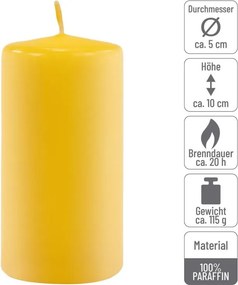 Set de lumânări pilon, 10 cm, Ø 5 cm, galben, 8 buc.