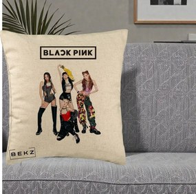 Perna Personalizata K-pop BLACKPINK Fotografie de Grup, 40x40 cm, Bej, Husa Detasabila, Perna Inclusa, BEKZ®
