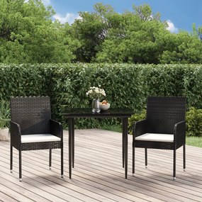 3185143 vidaXL Set mobilier de grădină cu perne, 3 piese, negru, poliratan