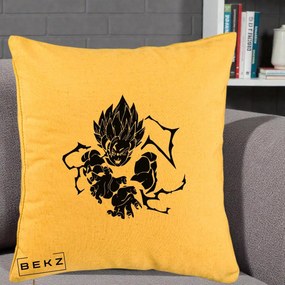 Perna Personalizata Dragon Ball Goku Super Saiyan Silueta, 40x40 cm, Galben, Husa Detasabila, Perna Inclusa, BEKZ®