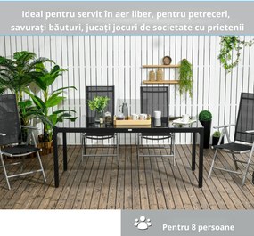 Masa pentru exterior Outsunny cu 8 locuri cu blat din sticla securizata, negru | Aosom Romania