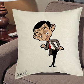 Perna Personalizata Mr. Bean Caricatura, 40x40 cm, Ecru, Husa Detasabila, Perna Inclusa, BEKZ®