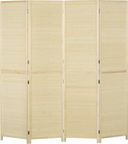HOMCOM Paravan Interior Pliabil cu 4 Uși, Separator de Cameră din Ratan Bambus, 180x1,6x180 cm, Culoarea Lemnului | Aosom Romania