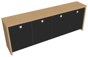 Dulap mic Verno 248 x 46 x 90 cm, uși de sticlă, stejar deschis / negru