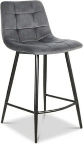 OFERTA Scaun de bar gri MILA VELVET cu picioare negre II. calitate