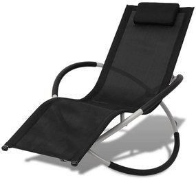 vidaXL Șezlong de plajă geometric, negru și gri, oțel