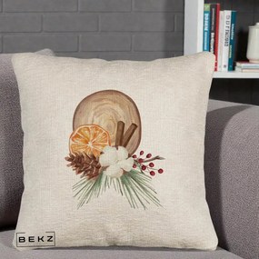 Perna Decorativa Aranjament de Craciun Nordic, 40x40 cm, Bej Canapea, Husa Detasabila, Perna Inclusa, BEKZ®