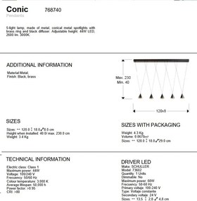 Lustra liniara cu 5 pendule suspendate LED Conic