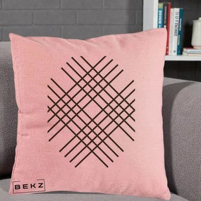 Perna Decorativa Geometric Grid, 40x40 cm, Roz, Husa Detasabila, Perna Inclusa, BEKZ®