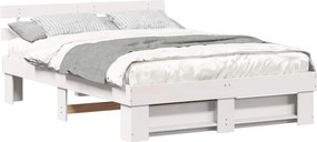 vidaXL Cadru de pat cu headboard Alb 150 x 200 cm Lemn de pin masiv