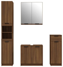Set dulapuri de baie, 4 piese, stejar maro, lemn prelucrat Stejar brun, 4
