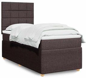vidaXL Pat box spring cu saltea, maro închis, 90x200 cm, textil