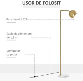 Lampa de podea cu structura metalica si abajur reglabil, din Metal si Marmura 38x26x165cm Auriu, Alb HOMCOM | Aosom RO