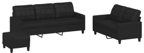 3201383 vidaXL Set de canapele cu perne, 3 piese, negru, piele ecologică