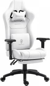 DOWINX 6657B - Scaun Gaming Ergonomic, Masaj in perna lombara, Șezut cu Arcuri Metalice și Spumă, Cotiere 4D, Suport pentru picioare, Rabatabil, Rezistent 136 kg, Material textil, Alb