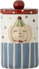 Borcan cu capac din ceramică artizanală, multicolor, pictat manual cu iepuraș, 10,5x17,5 cm, 720 ml, „Party"