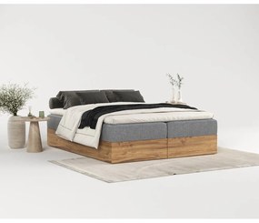 Pat boxspring gri/în culoare naturală cu spațiu de depozitare 140x200 cm Faro – Maison de Rêve