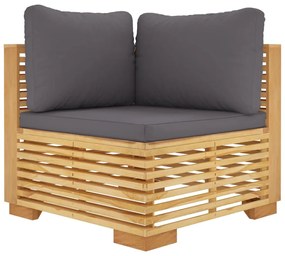 319160 vidaXL Canapea de colț de grădină cu perne gri închis lemn masiv tec