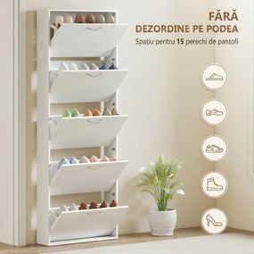 HOMCOM Dulap pentru Pantofi Subțire cu 5 Uși 65x17x180,5 cm în Lemn Alb | Aosom Romania